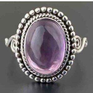 18k White Gold Electro-Plated Bohemian Style Purple Lab Created Gemstone Ring